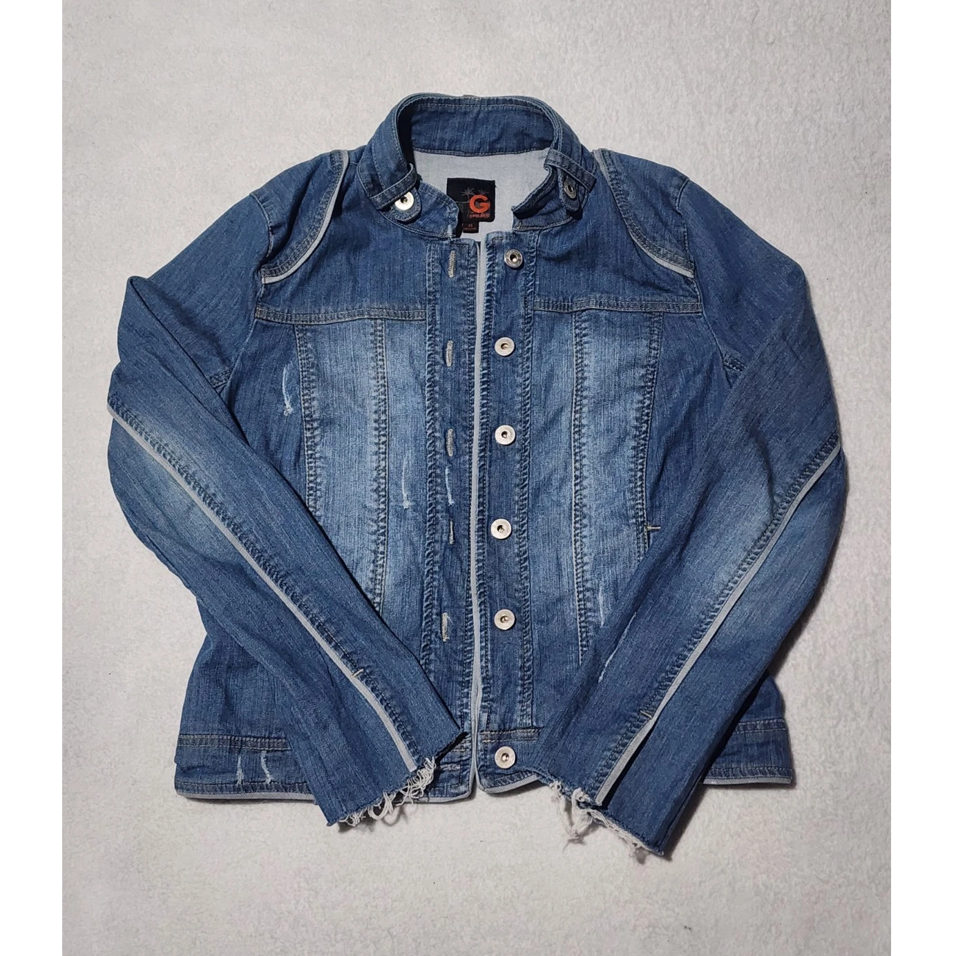 G by Guess Womens Blue Denim Jacket XL Button Front Band Collar Casual