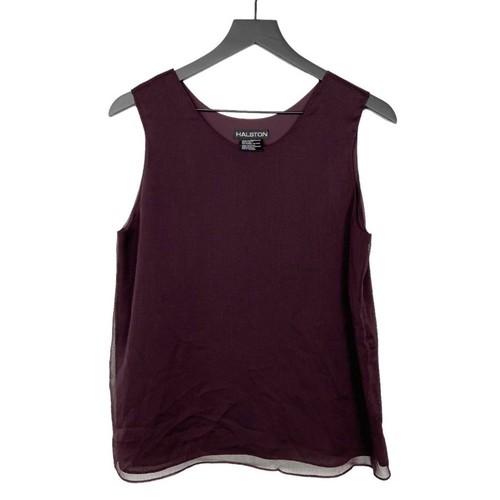 Halston, Vintage Halston Sleeveless Blouse Flowy Layers Burgundy Purple Women's Size M