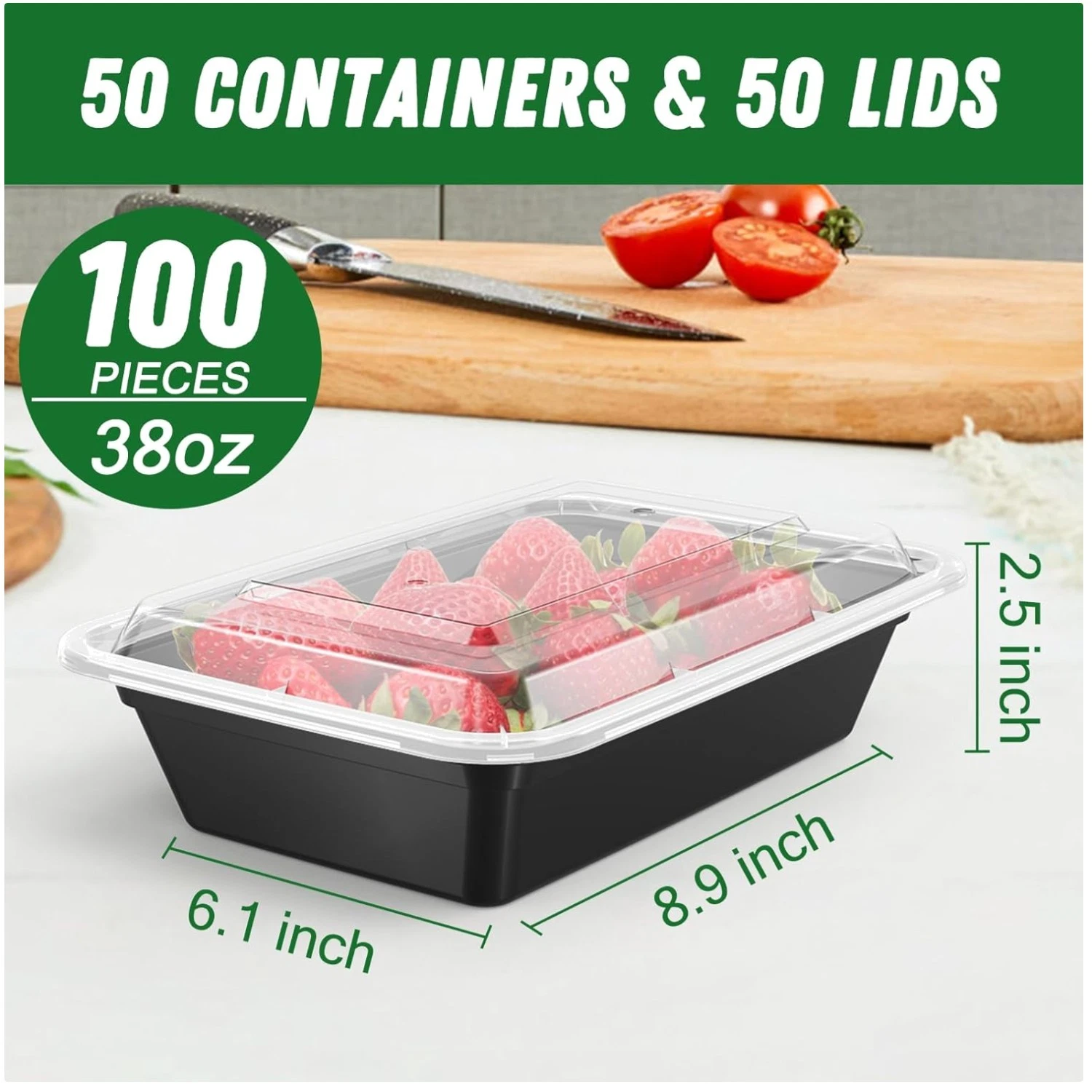 50 Pack Meal Prep Containers 38 oz - Leakproof & Reusable