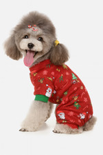 Christmas Dog Pajama   Soft Holiday Santa Print Outfit for Small Dogs, Cozy Warm