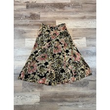 Vintage 90s Y2K Silk Floral Midi Skirt A Line Flowy Romantic Boho Cottagecore