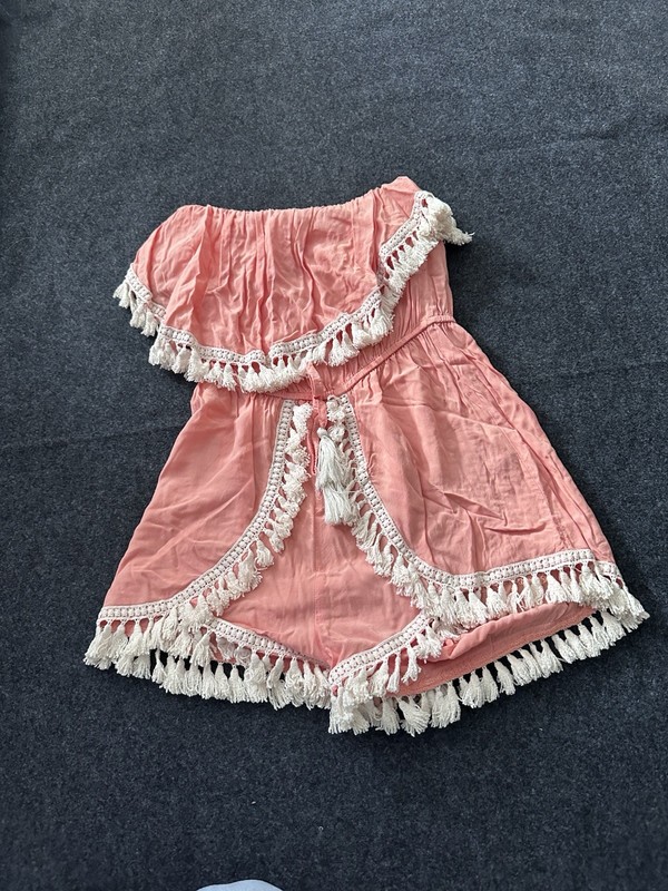 Ocean Drive Coral Strapless Romper with Tassel Detail