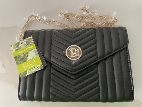 STUDIO BADGLEY MISCHKA Black Quilted Crossbody Vegan Leather Bag NEW