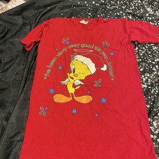 Vintage Looney Tunes Tweety Bird Oversized Nightgown T Shirt 1995 Holiday
