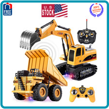 2PCS Remote Control Excavator  Dump Truck Toy Set with Lights and Sounds