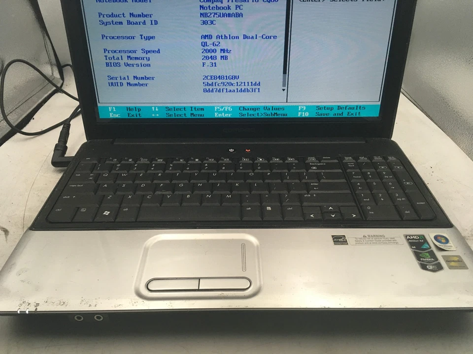 HP COMPAQ PRESARIO CQ60 -BOOTS TO BIOS- AMD ATHLON DUAL CORE - 2GB RAM -READ- BB - Image 3 of 4