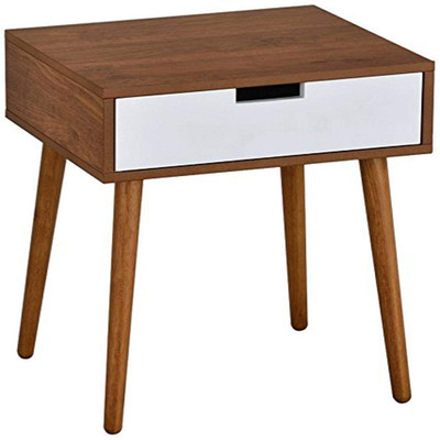 Raamzo Light Walnut/White Side End Table Nighstand Drawer 22.5 H Synchkg086039
