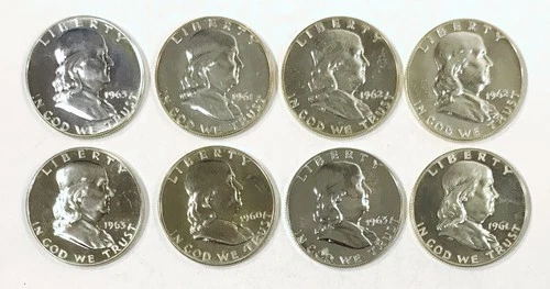 LOT OF 8 PROOF FRANKLIN HALF DOLLARS! GREAT CONDITION! STUNNING SILVER! NR#G2267