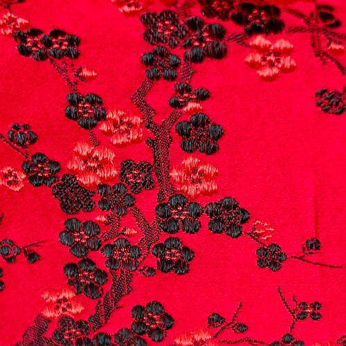 Vintage 1980s Chinese Brocade Cheongsam Dress Red/Black Satin Silk with Slip - Picture 5 of 17