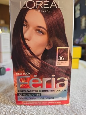 L'Oreal FERIA Shimmering Hair Color #36 DEEP BURGUNDY BROWN Chocolate Cherry