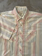 VTG Ruddock Shirt Mens XL Pastel Stripe Western Pearl Snap Short Sleeve Made USA