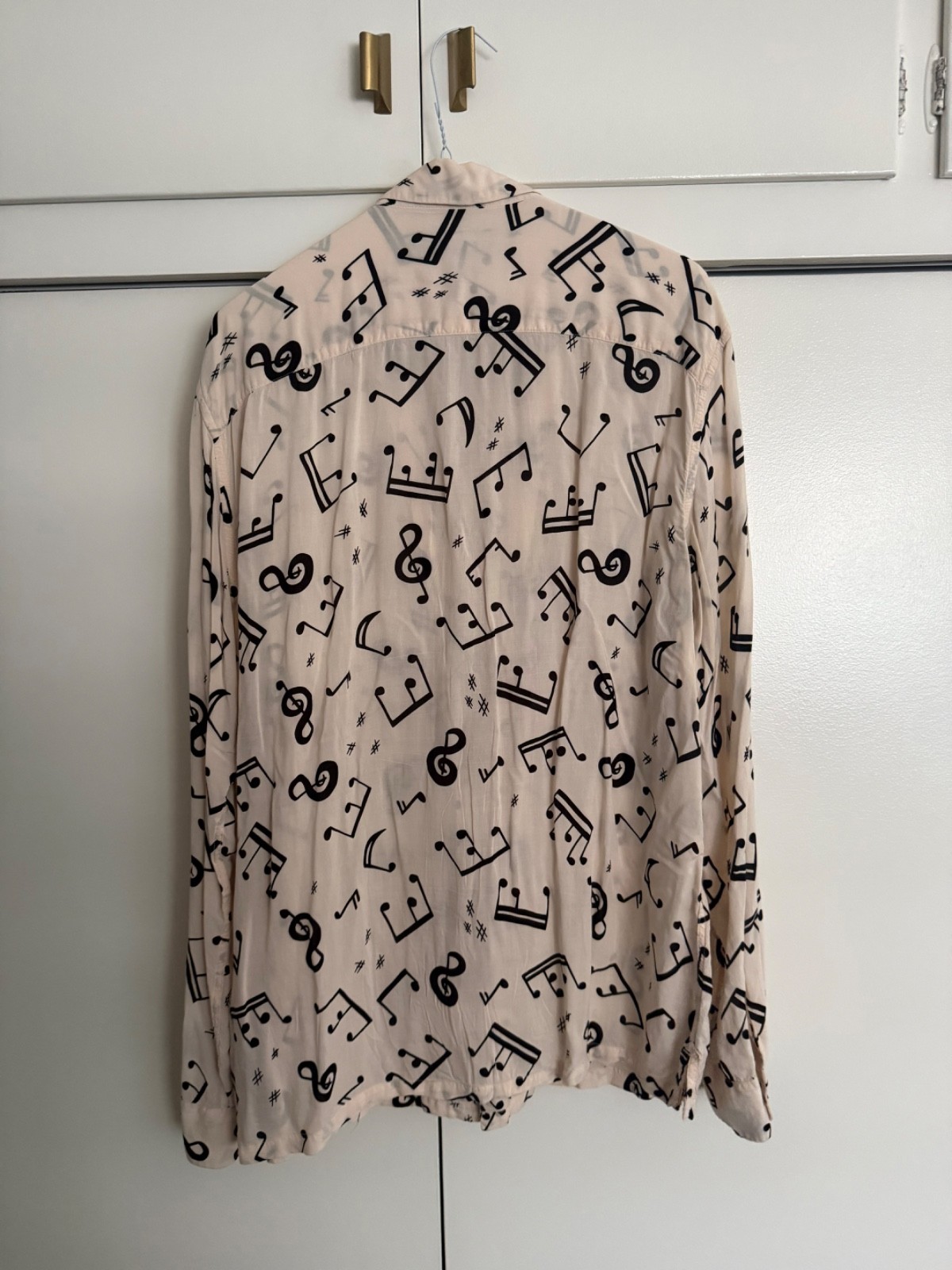 AllSaints Music Notes Long Sleeve Button-Down Vintage Style XL Cream Rare image 3