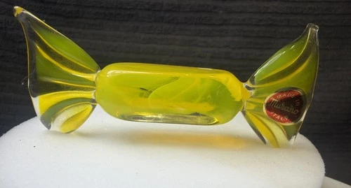 Vintage 3 1/4” Yellow Glass Murano Italy Handmade Wrapped Candy Piece PERFECT