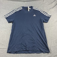 Adidas Shirt Mens L Blue 3 Stripe Logo Gym Training Athletic Outdoor Running