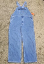 Hisea Denim Bib Overalls Mens 44x32 Blue Medium Wash Dungarees Workwear New