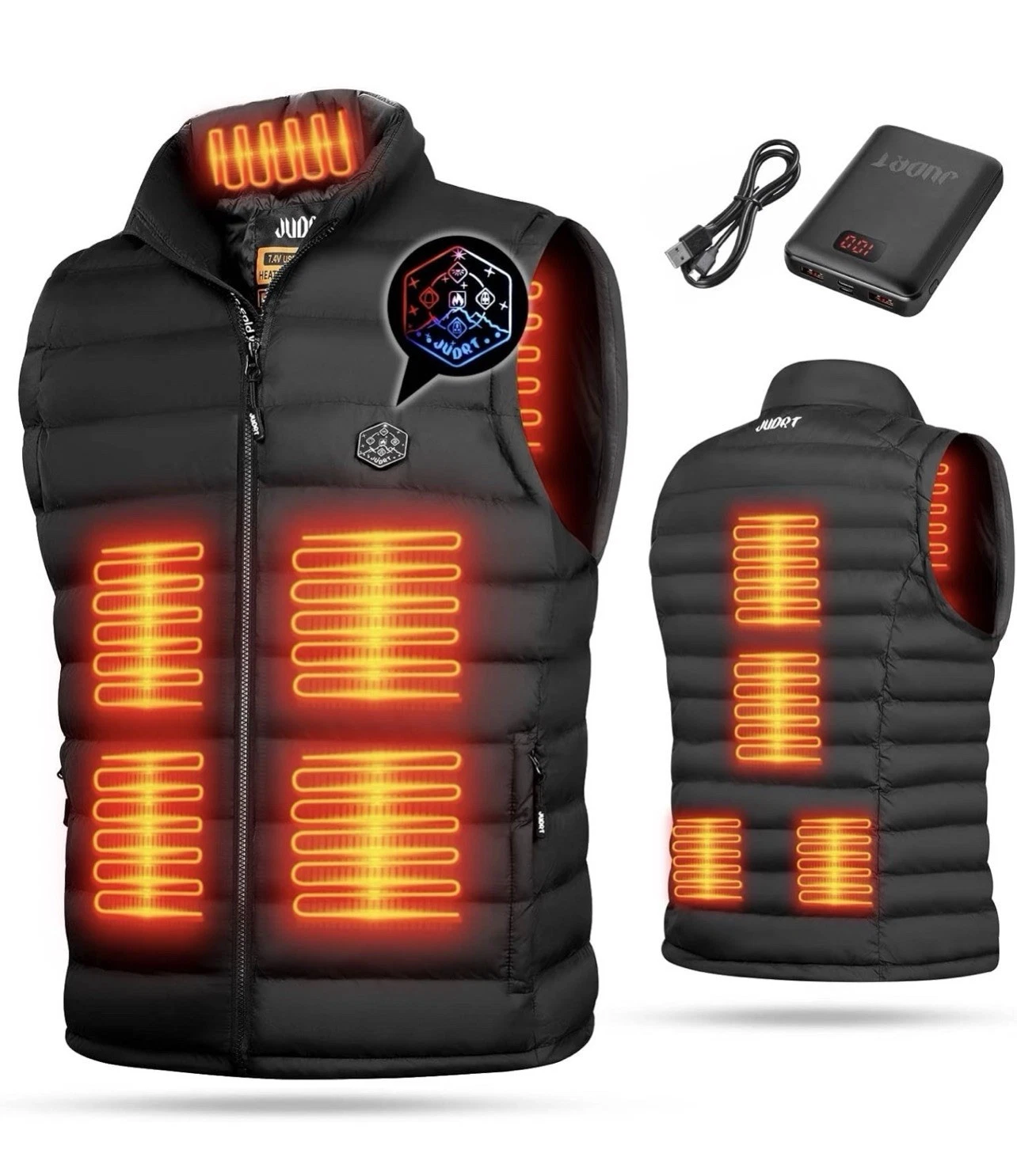 JUDRT Men's Heated Vest with Battery Pack, Lightweight Down Rechargeable Large