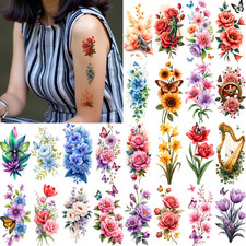 9pcs Temporary Tattoo Temporary Tattoo Stickers Roses Sunflowers Butterflies