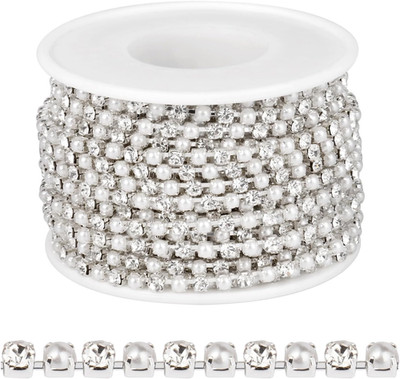 10 Yards Silver Pearl Rhinestone Trim Chain for Craft, 3MM Rhinestone Pearl Bead