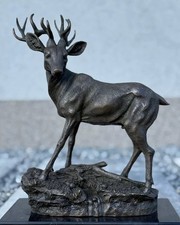Bronze Deer Sculpture Stag Statue Buck Animal Decor ELK Vintage WILDLIFE Marble