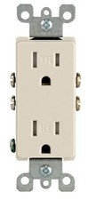 Leviton T5325-TMP Decora 15A 125V Thermoplastic Duplex Light Almond Outlet