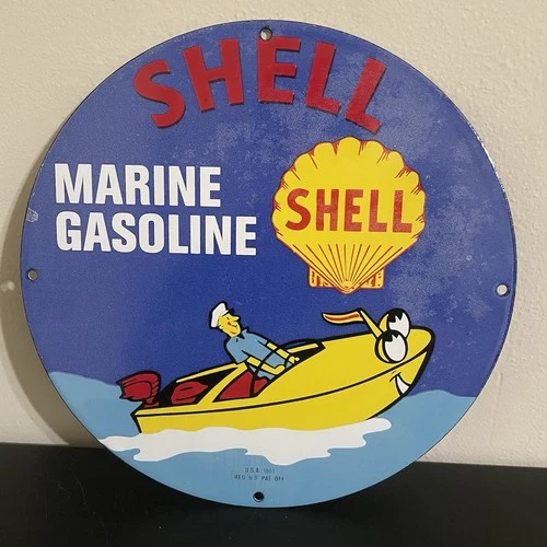 VINTAGE SHELL MARINE BOAT GASOLINE OIL PORCELAIN SIGN