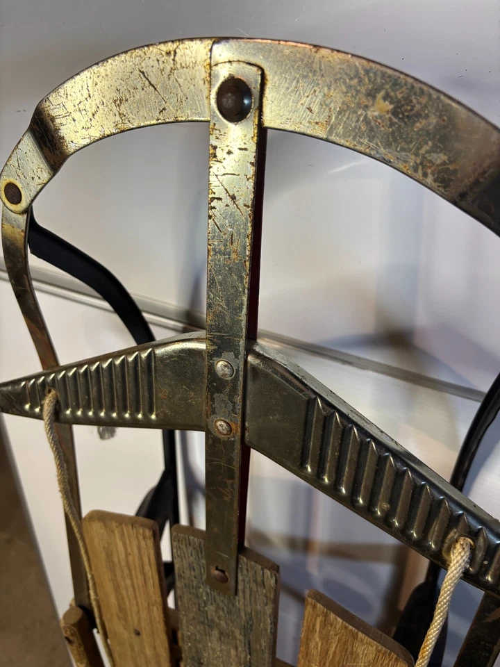 Vintage Antique Retro 1950s Mid Century Wooden Steel Snow Toboggan Sled 45" - Image 4 of 4