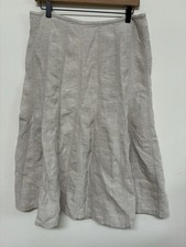 Vintage Talbots Petite Size 12 Irish Linen Tan Flutter A Lined Midi Skirt Ribbon