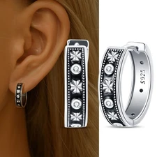 KUNSIR 925 Sterling Silver Vintage Hoop Earrings For Women Men Jewelry Gifts
