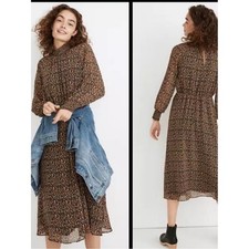MADEWELL Georgette Smocked-Neck Midi Dress Folktale Paisley XXS XS