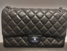 CHANEL Classic black Caviar silver hw, double...