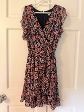 Tommy Hilfiger Flutter Sleeve Faux Wrap Floral Print Dress Size 8