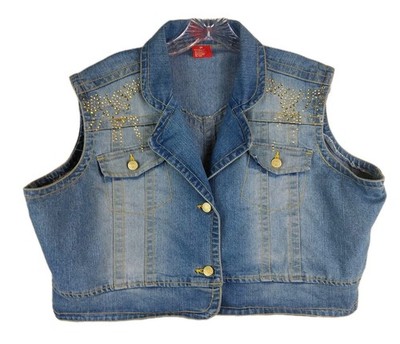 Vintage Goddess Jeans Cropped Jean Vest Bling Rhinestone Western Y2K Festival 2X