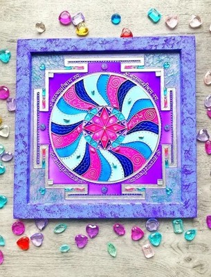 Neptune Yantra Sanskrit mantra and crystals hand-painted Vastu Sacred geometry