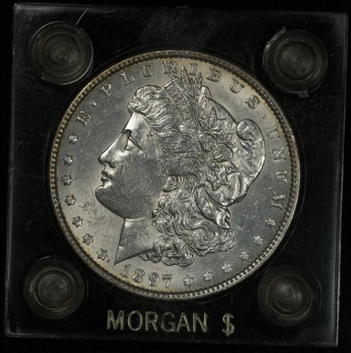 1897 MORGAN SILVER DOLLAR LUSTROUS AU IN "MORGAN $" CAPITAL PLASTICS HOLDER