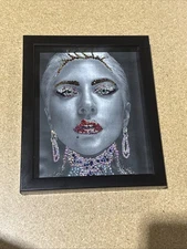 Framed Rhinestone Mixed Media Portrait Wall Art 11x9 Shadow Box Sparkle Glam