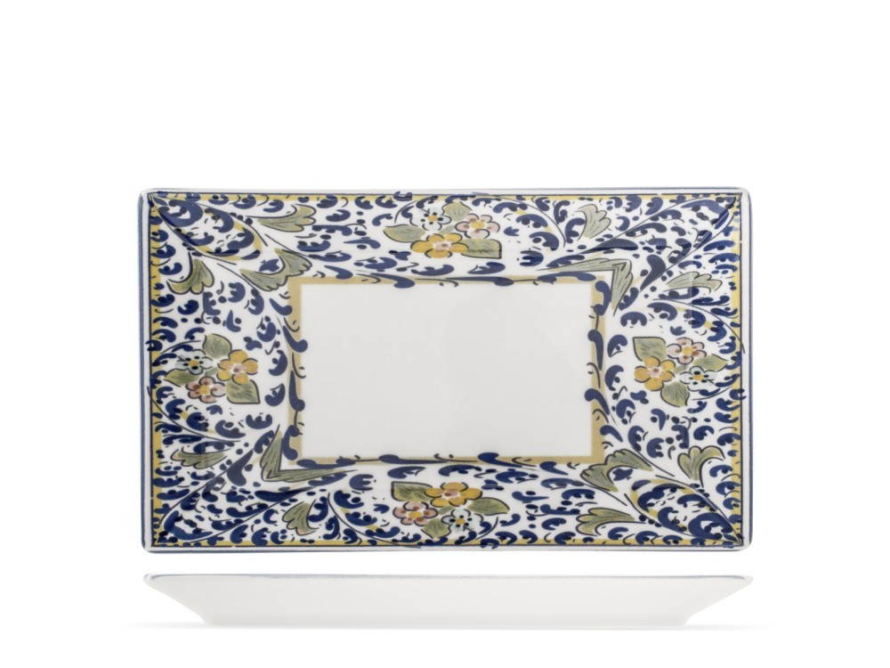 H&H Rectangular Plate Florence in Decorated Porcelain 25x15 cm