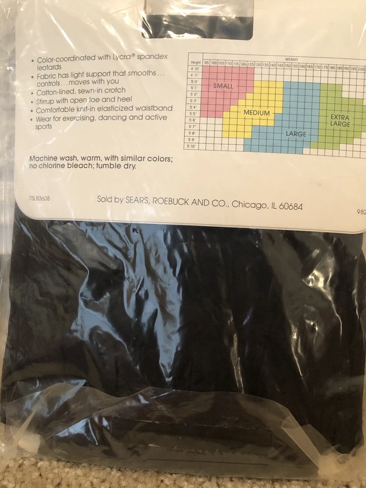 Medias de colección Sears Cling-alon STRIRUP medianas hasta 145 lb negras nuevas de stock Foto 4 de 4