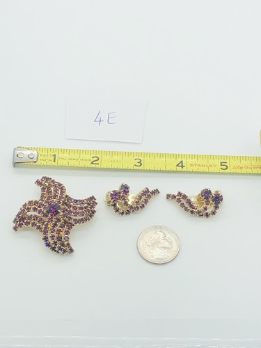 Vintage JULIANA/KRAMER/BIANCO? Set spille e orecchini fiori strass vetro viola - Foto 9 di 15
