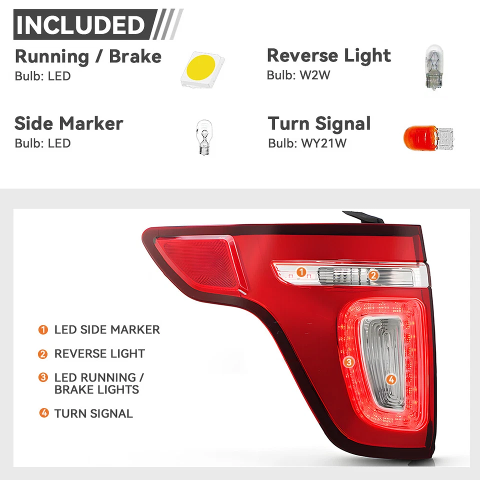 Luz trasera LED para Ford Explorer 2011-2015 roja transparente con bombillas lado izquierdo del conductor Foto 3 de 4
