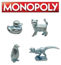 Monopoly T-Rex Dino Duck Pinguin Cat Game Token Movers Set of 4 New Replacements