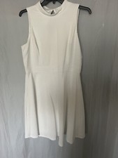 Nine West Mock Neck Fit & Flare Sleeveless Textured Lined White Dress Size 16