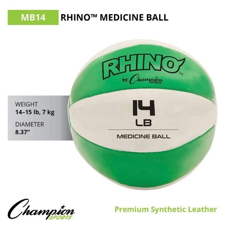 NUEVO Medicine Ball Deportes Rinoceronte Cuero Cubierta Verde Blanco 15.43Lbs, MB14 Foto 3 de 4