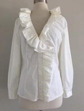 ESCADA RUFFLE LONG SLEEVE WHITE BLOUSE SIZE 38