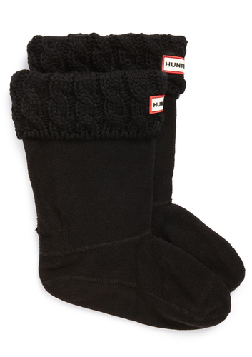 Hunter 1018 Girls Black Cable Knit Cuff Welly Boot Socks Sz XL (4-6) - Picture 2 of 2