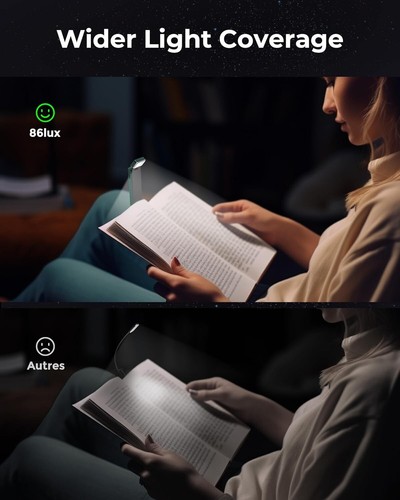 Leselampe Buch Klemme,Wiederaufladbare Buchlampe zum Lesen im Bett,Ultraleich... - Bild 3 von 9