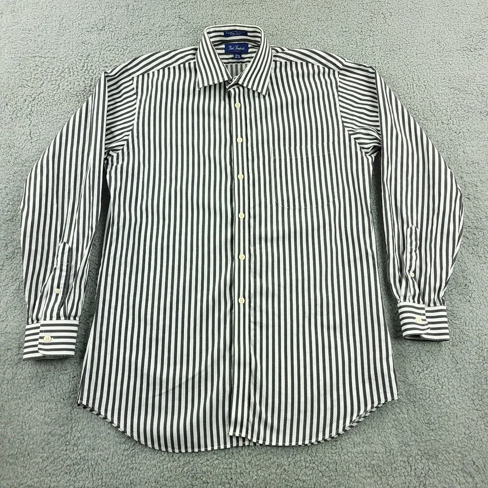 Camisa Paul Fredrick Hombres 16 Blanca Negra Rayas Ajuste Negocios Oficina Informal Foto 3 de 4