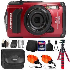 OM SYSTEM Tough TG-7 Digital Camera Red with 32GB Memory Card Accessory Kit