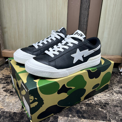A Bathing Ape BAPE Mad Sta 1 Low Top Leather Sneaker Black Men's Size 9