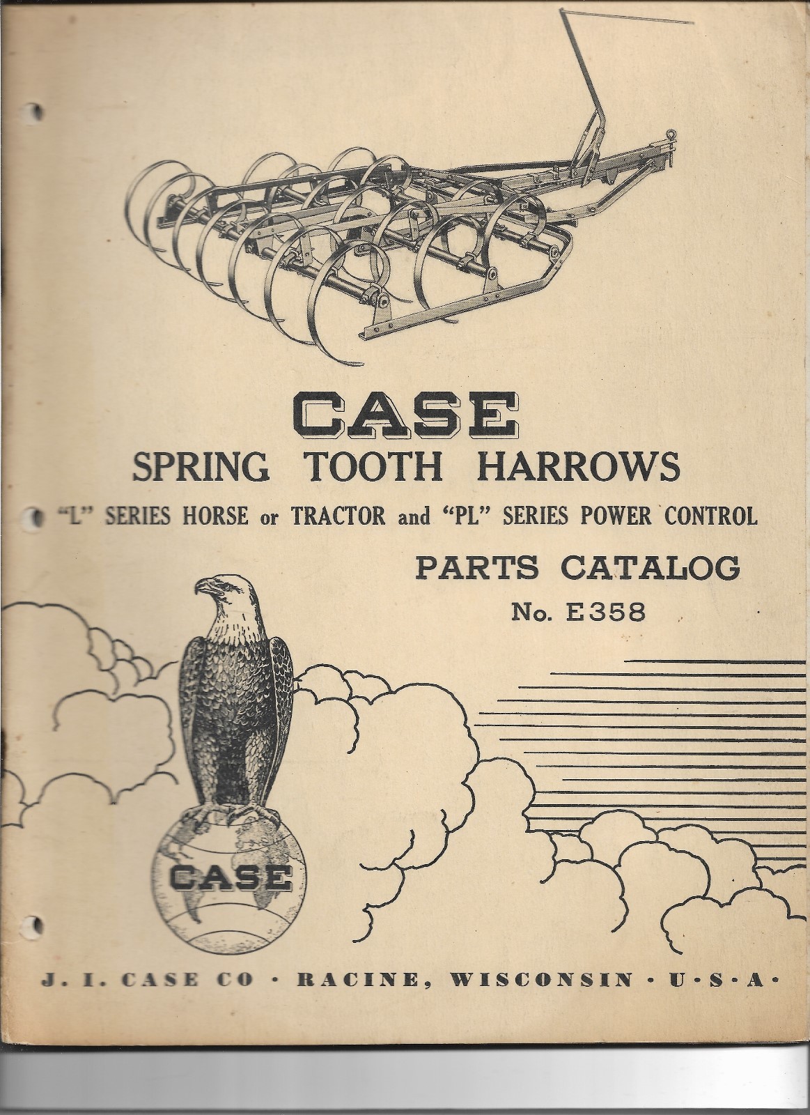 Original E358 Case L PL Spring Tooth Harrows Parts Catalog Tractor