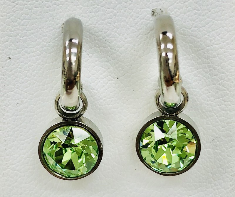 Bella drop Earrings Made with Swarovski Elements Peridot clored Crystal  8.5mm